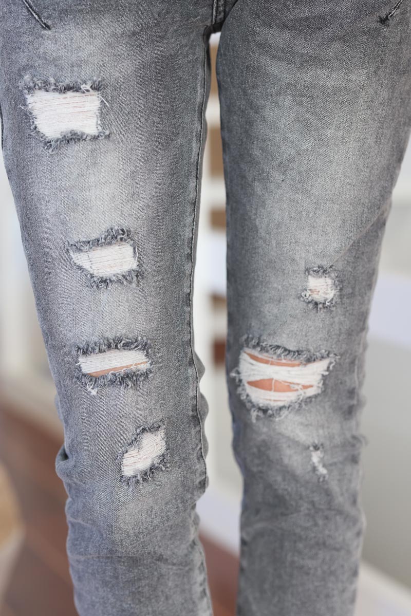Jean slim gris delave stretch troue E235 (1)