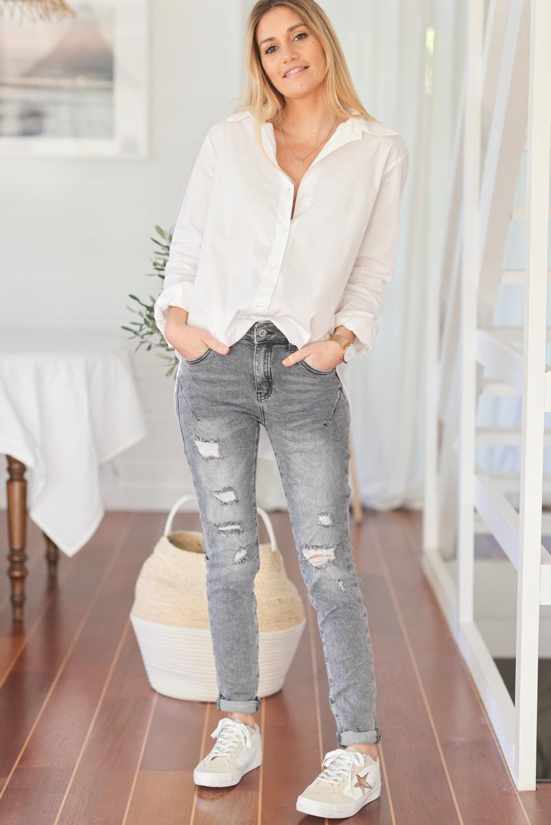 Jean slim gris delave stretch troue E235 (1)