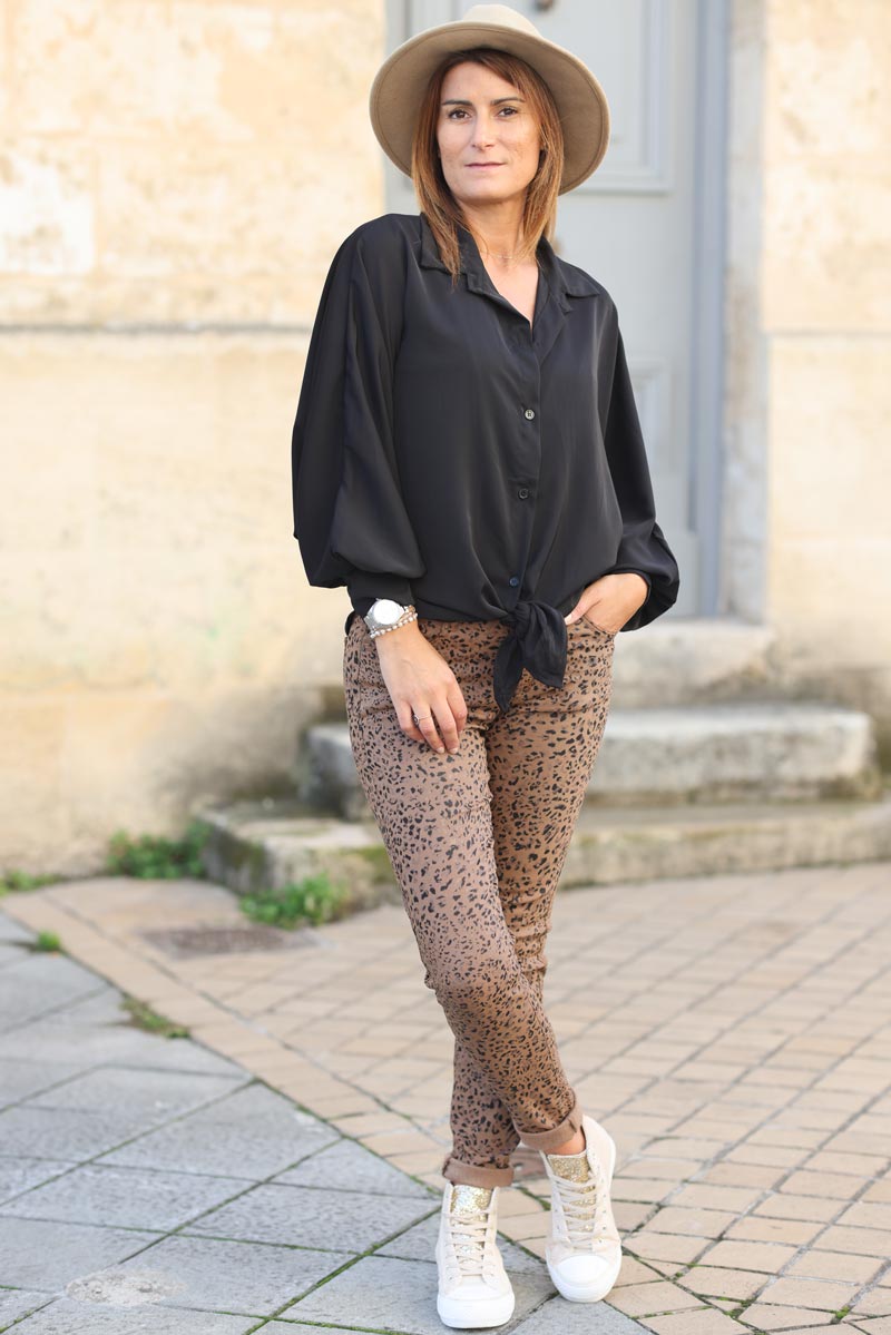 Jean slim imprime leopard marron g209 (1)