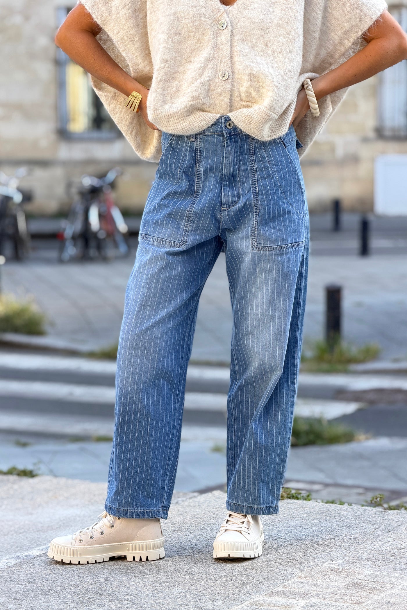 Chambray Pinstripe Conductor Jeans
