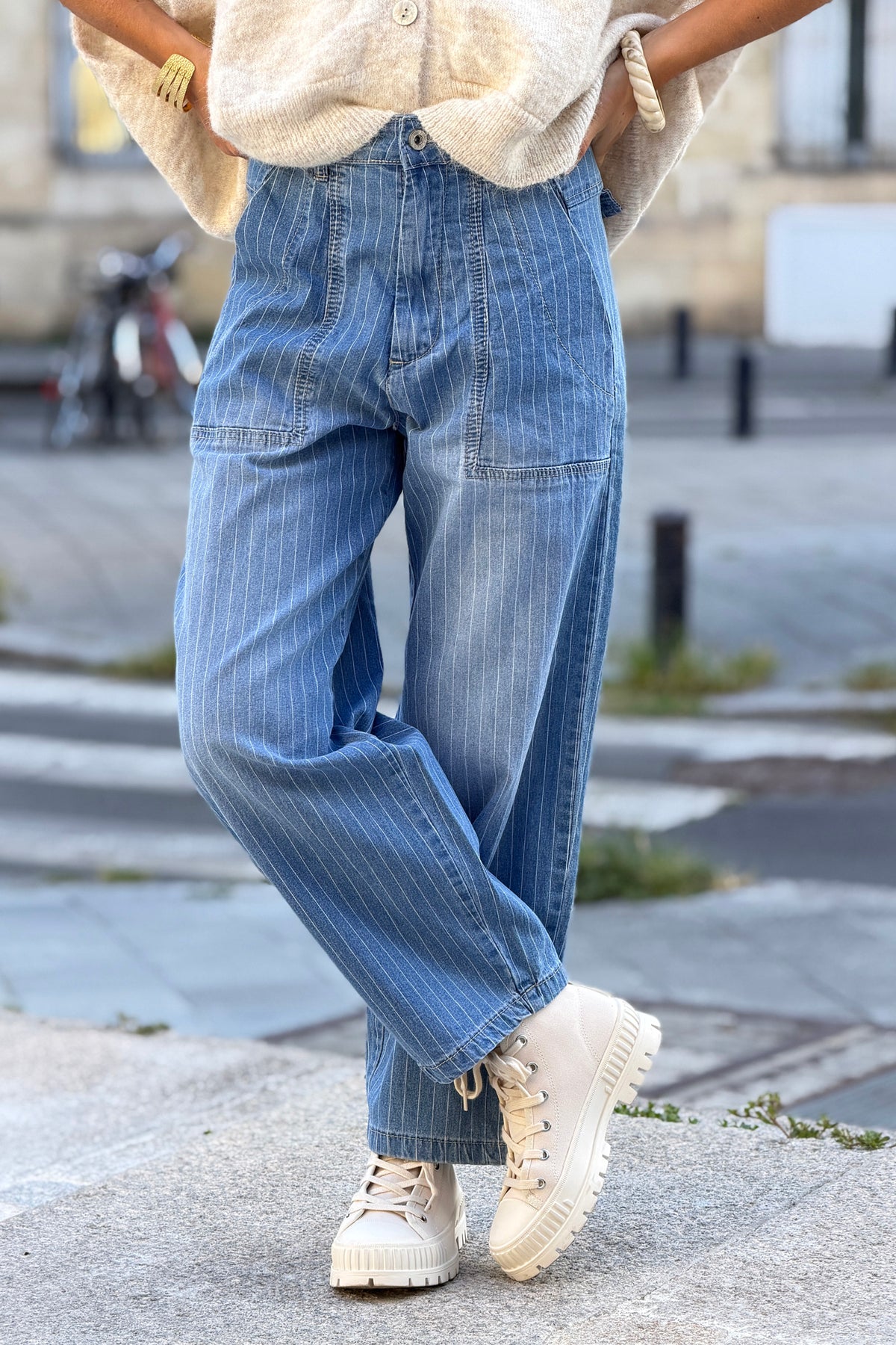 Chambray Pinstripe Conductor Jeans