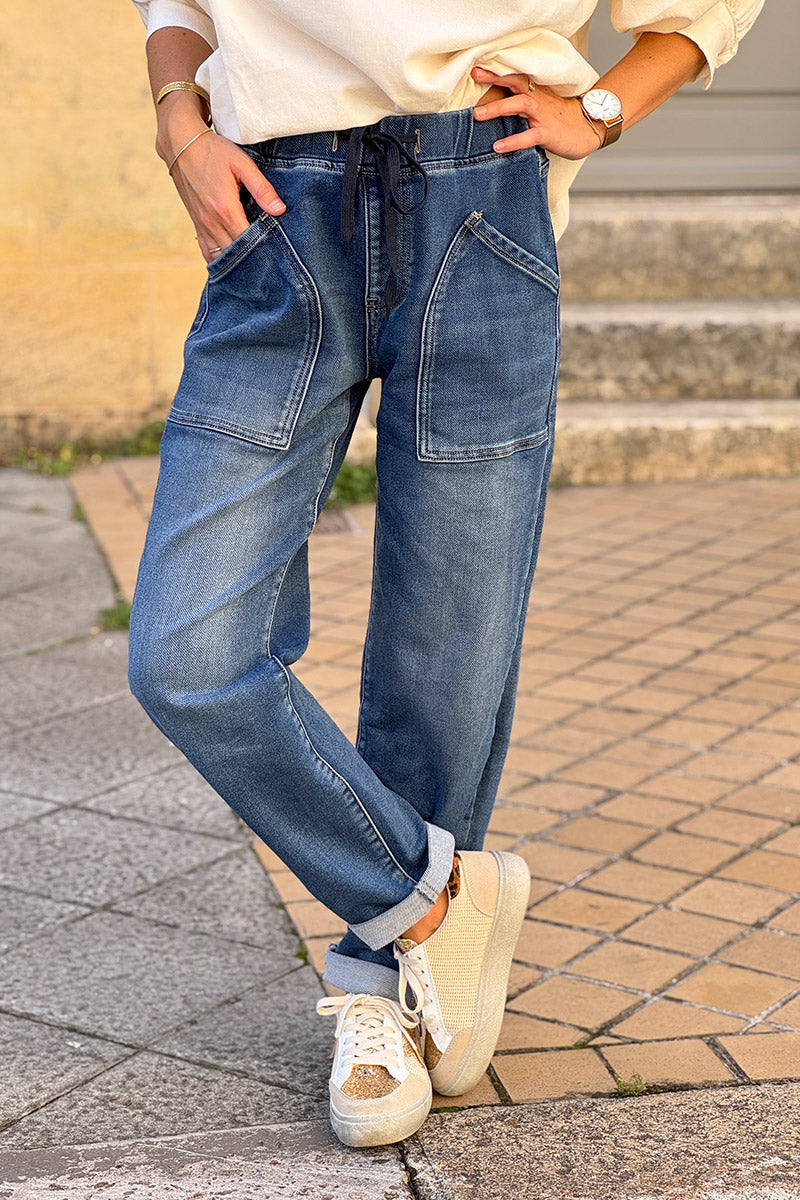 Medium Wash Pull-On Utility Jeans