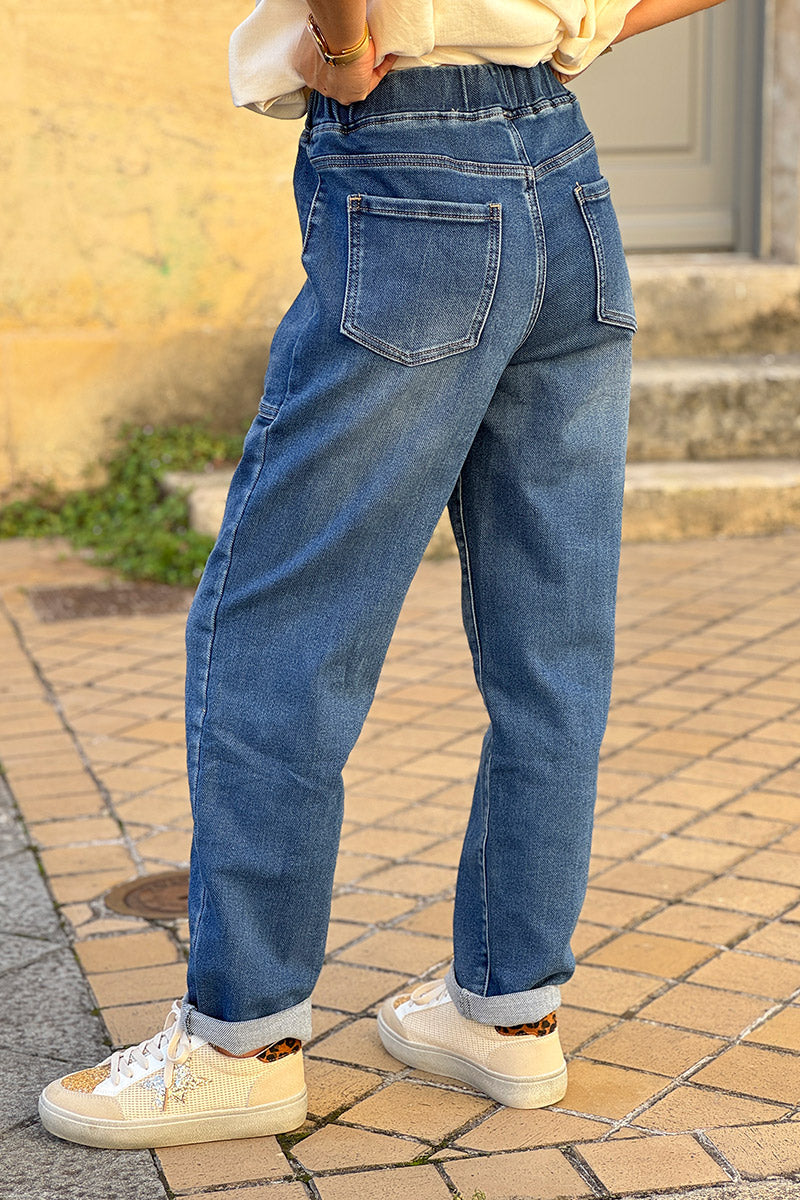 Medium Wash Pull-On Utility Jeans