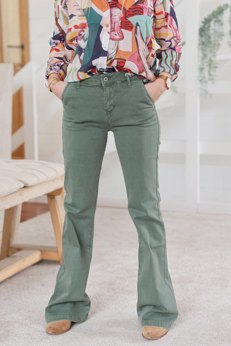 Jean stretch patte d'eph vert celadon H026 (1)