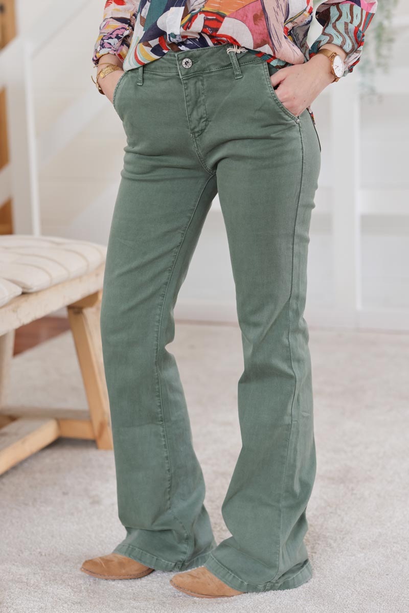 Jean stretch patte d'eph vert celadon H026 (1)