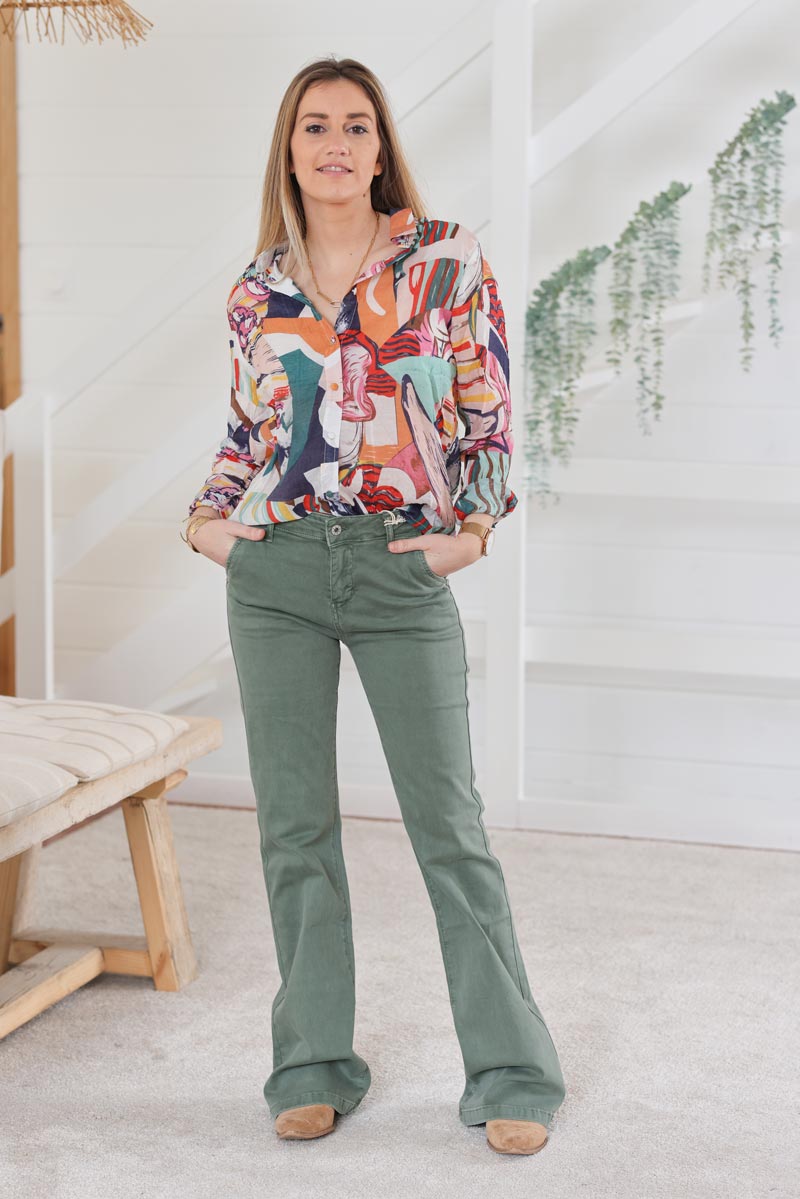Jean stretch patte d'eph vert celadon H026 (1)