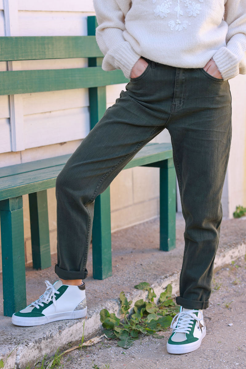 Jean slim stretch à taille haute - Kaki