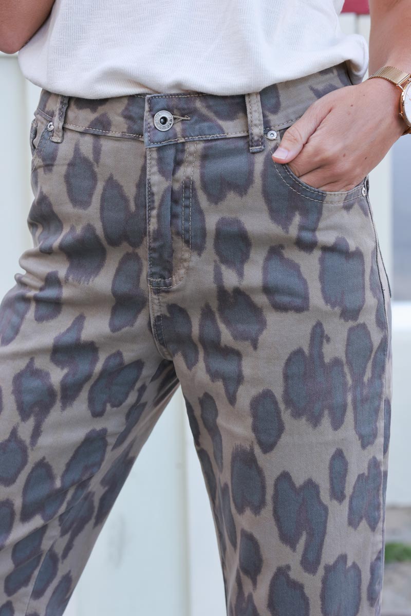 Taupe Leopard Print Jeans