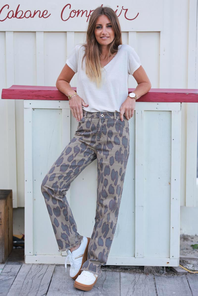 Taupe Leopard Print Jeans