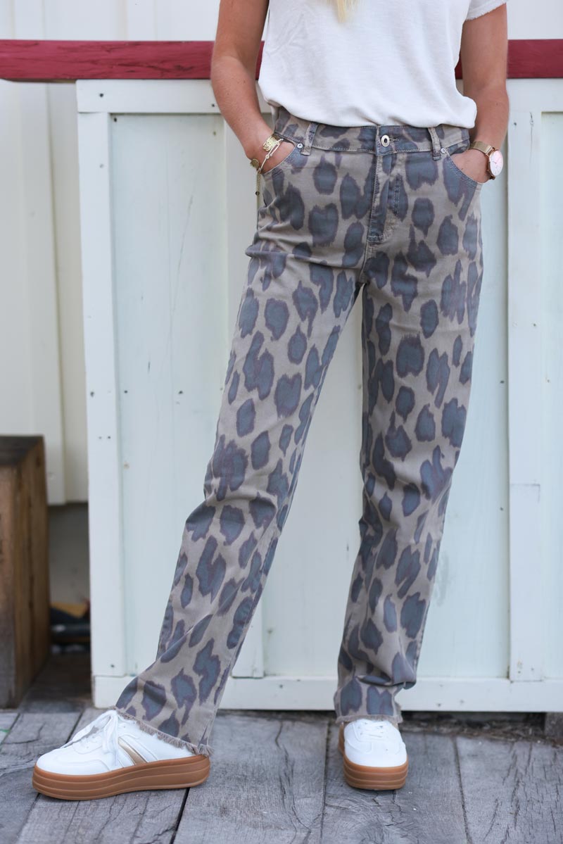 Taupe Leopard Print Jeans