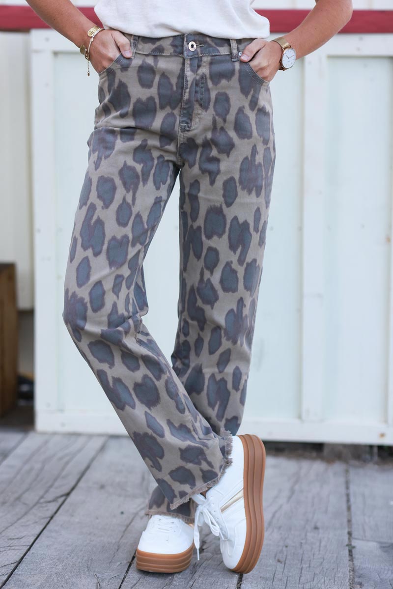 Taupe Leopard Print Jeans
