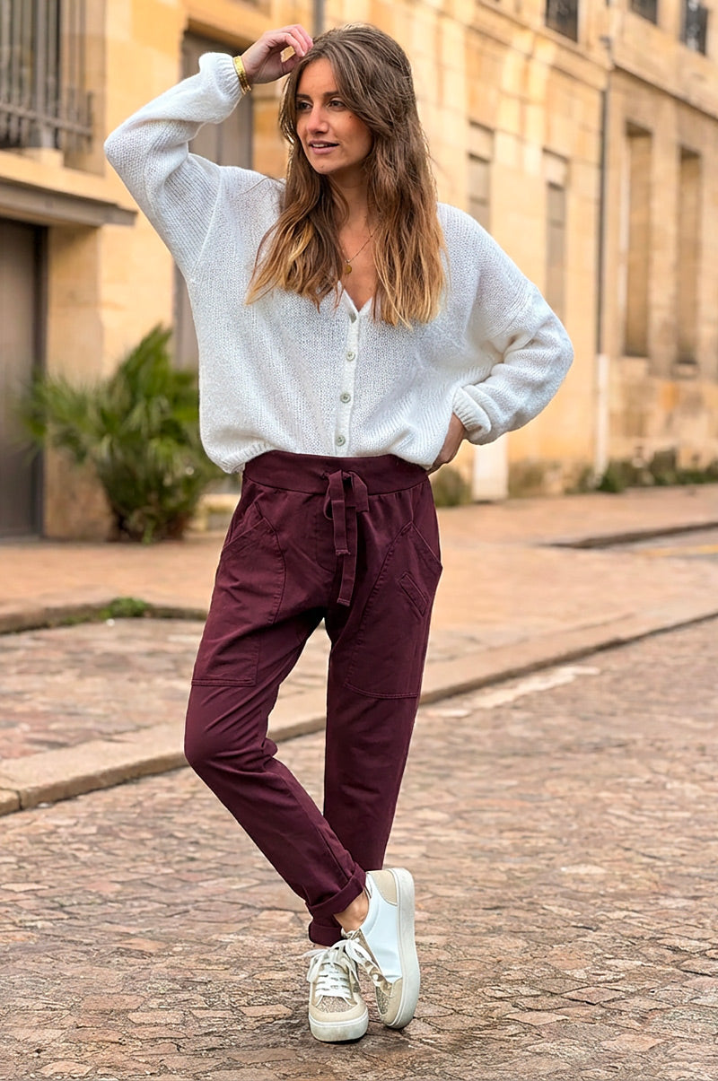 Burgundy Twill Pants with Drawstring
