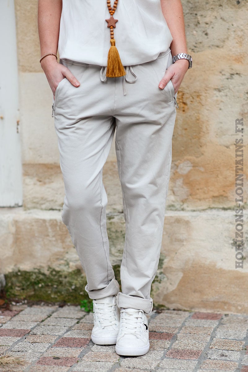 Jogging-beige-ceinture-élastique-poches-zip-b053