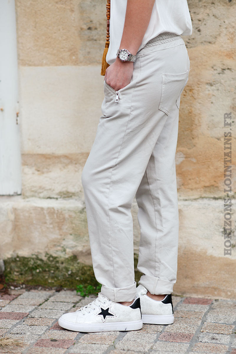 Jogging-beige-ceinture-élastique-poches-zip-b053