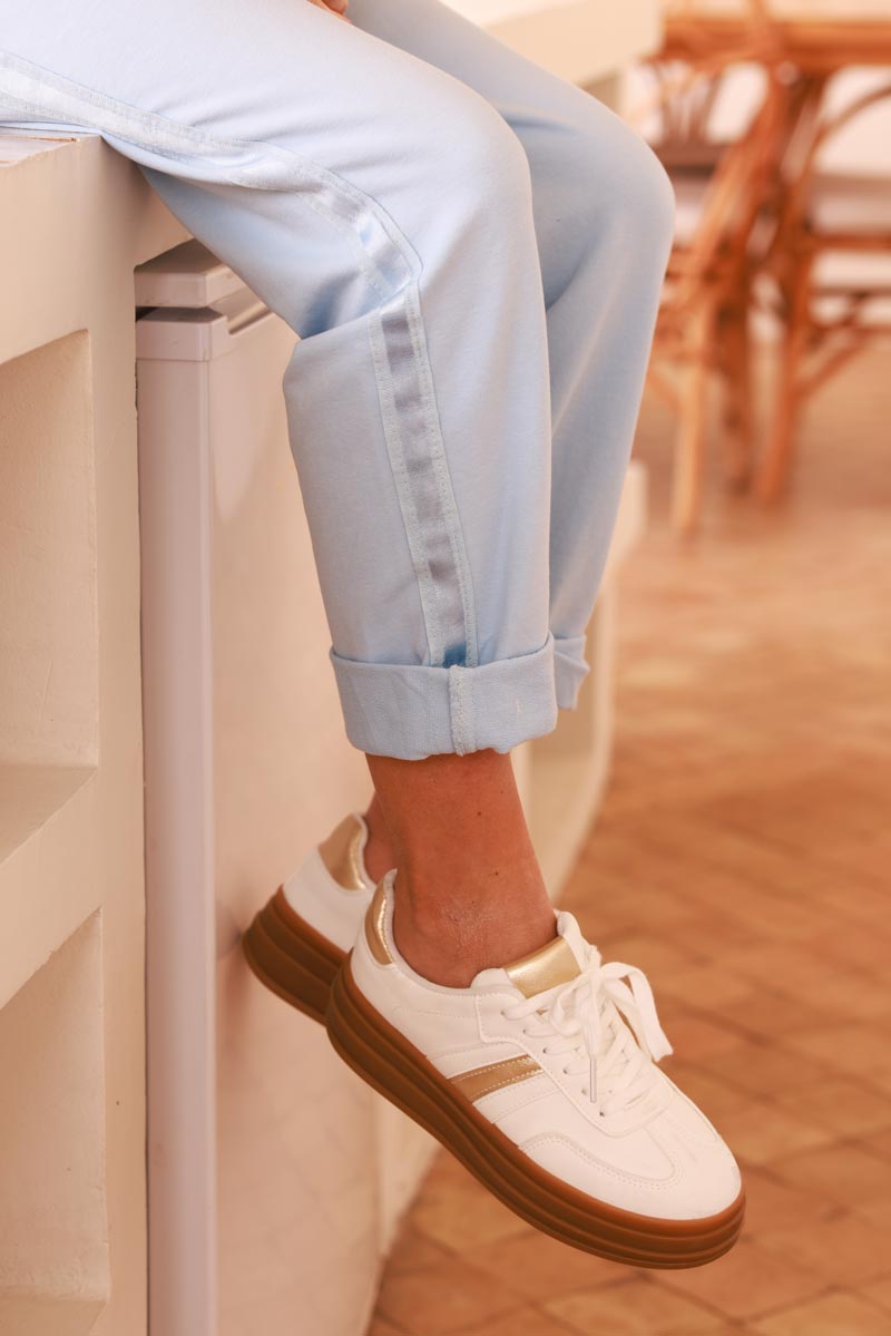 Baby Blue Satin Trim Ponte Knit Pull-On Pants