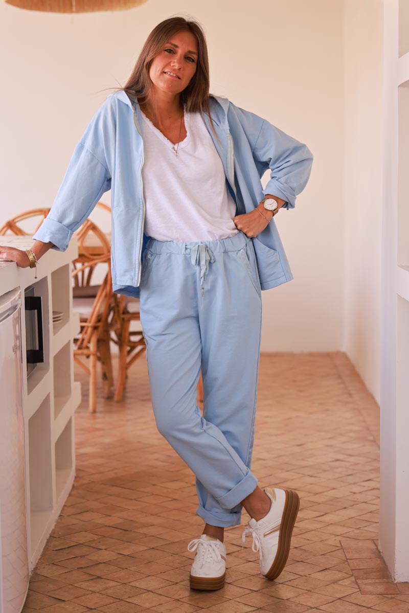 Baby Blue Satin Trim Ponte Knit Pull-On Pants