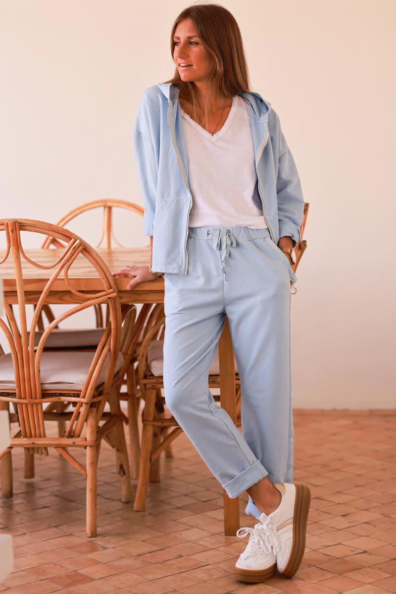 Baby Blue Satin Trim Ponte Knit Pull-On Pants