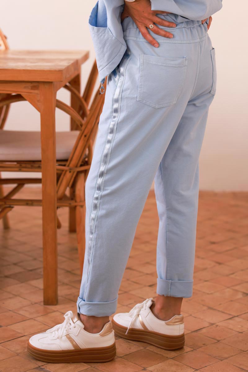 Baby Blue Satin Trim Ponte Knit Pull-On Pants