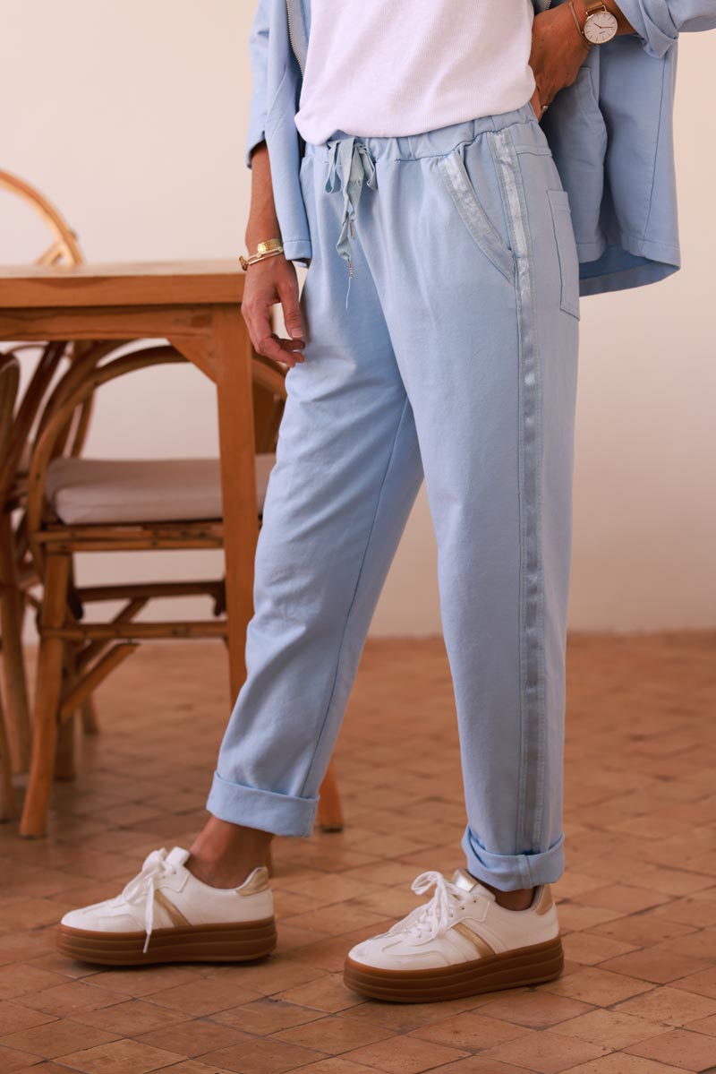 Baby Blue Satin Trim Ponte Knit Pull-On Pants