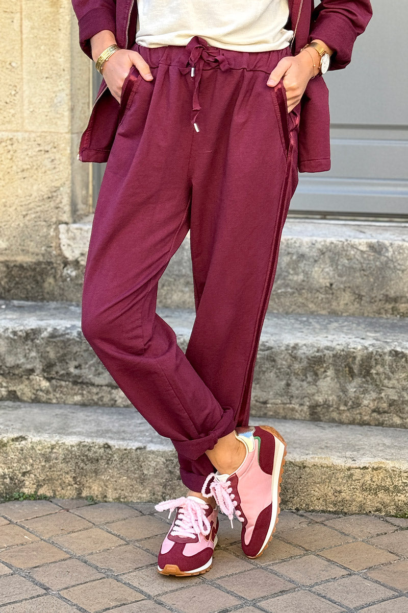 Burgundy Satin Trim Ponte Knit Pull-On Pants