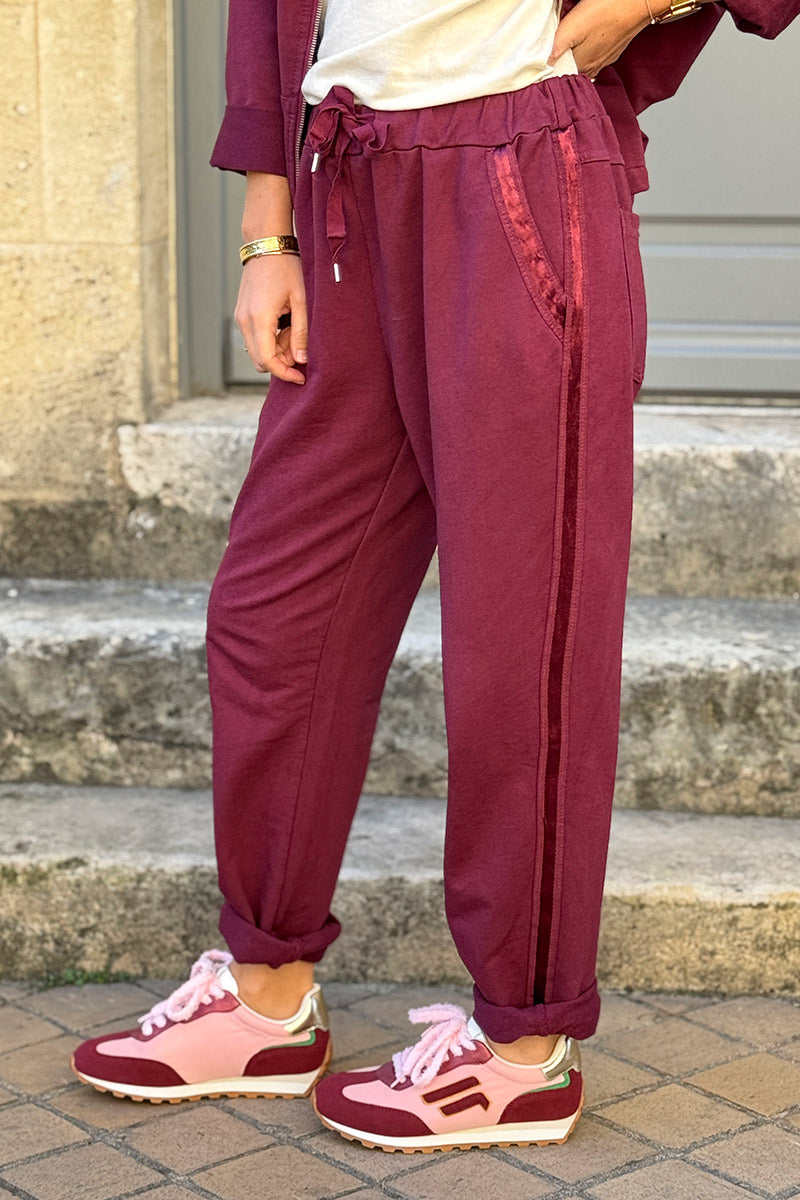 Burgundy Satin Trim Ponte Knit Pull-On Pants