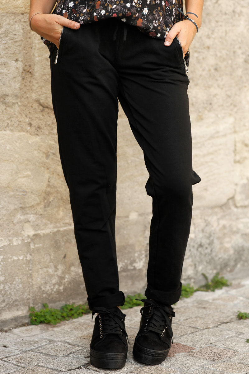 Pantalon de jogging avec ceinture élastique unie Noir Pantalon