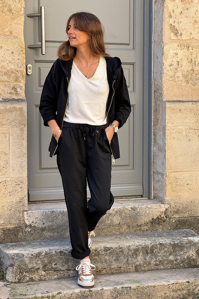 Black Satin Trim Ponte Knit Pull-On Pants