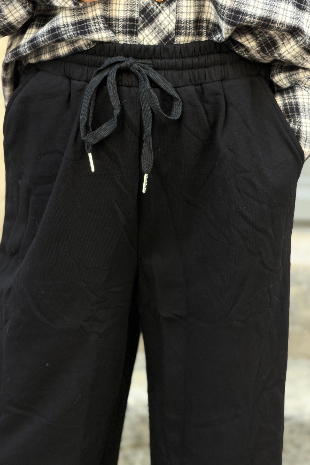 Jogging noir wide leg en coton taille élastique