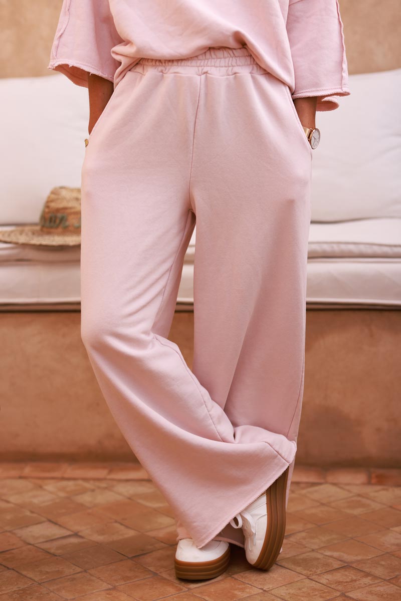 Light Pink Raw Hem Casual Jersey Pants