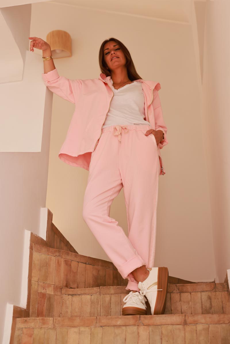 Baby Pink Satin Trim Ponte Knit Pull-On Pants