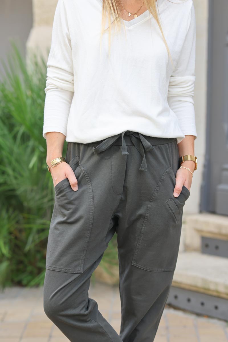 Jogging taupe fonce loose urbain grandes poches 004 (1)