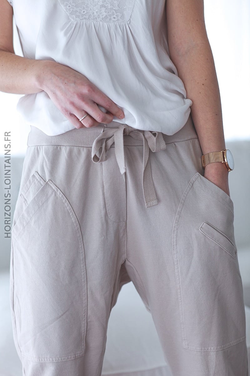 Jogging urbain poches decontracte homewear beige (7)