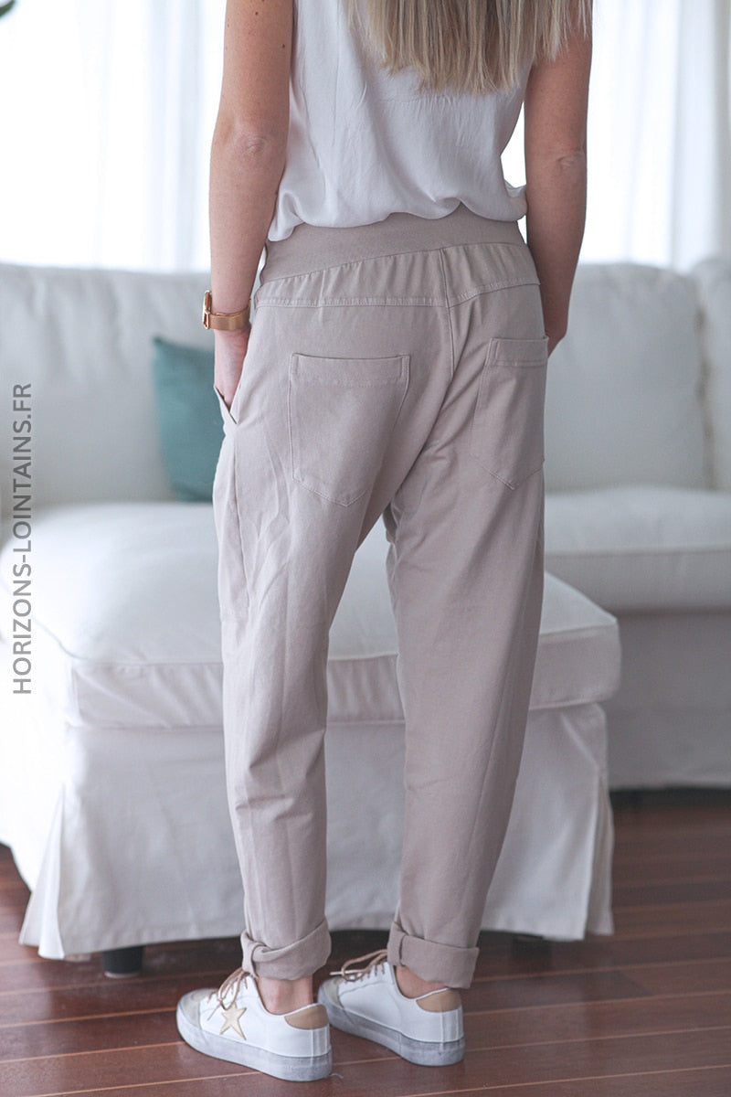 Jogging urbain poches decontracte homewear beige (7)