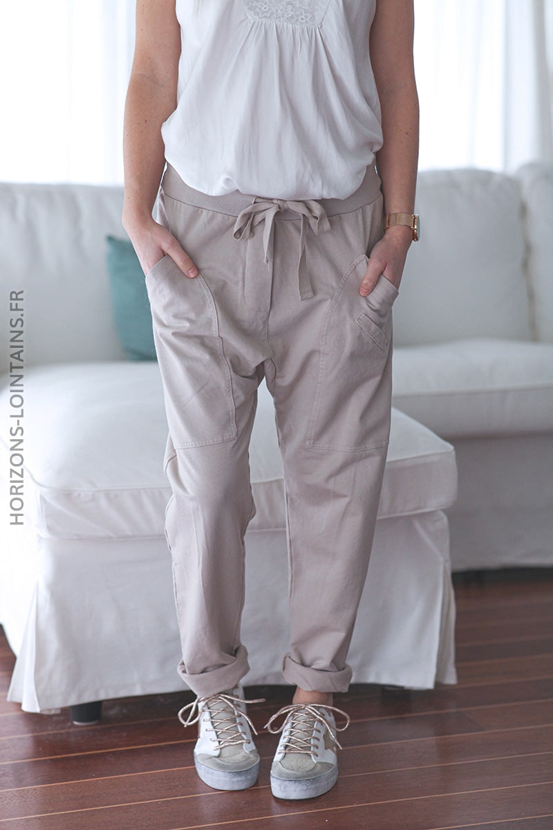 Jogging urbain poches decontracte homewear beige (7)