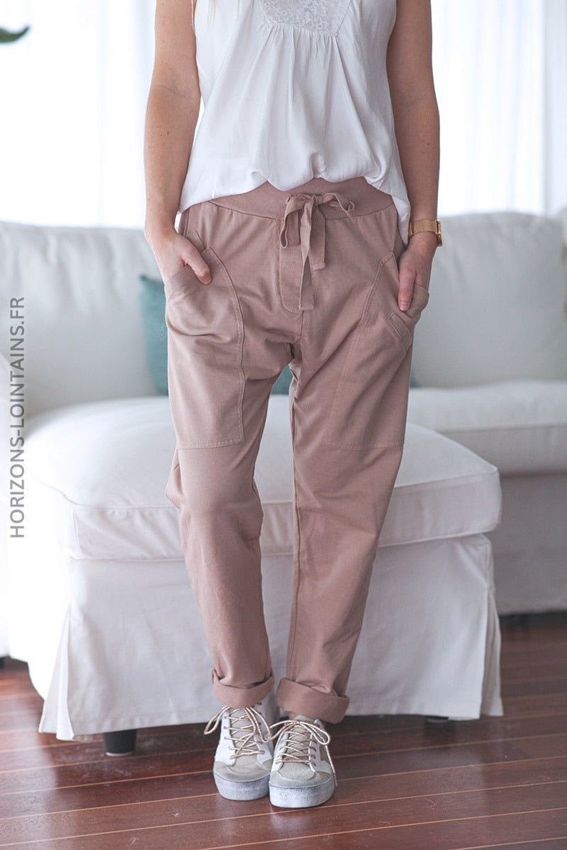 Jogging urbain poches decontracte homewear cafe au lait (1)