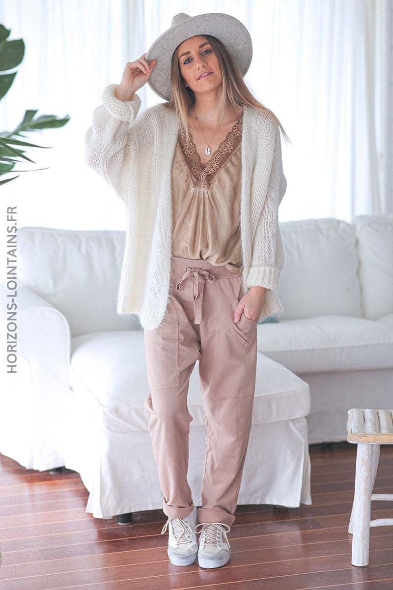 Jogging urbain poches decontracte homewear cafe au lait (1)