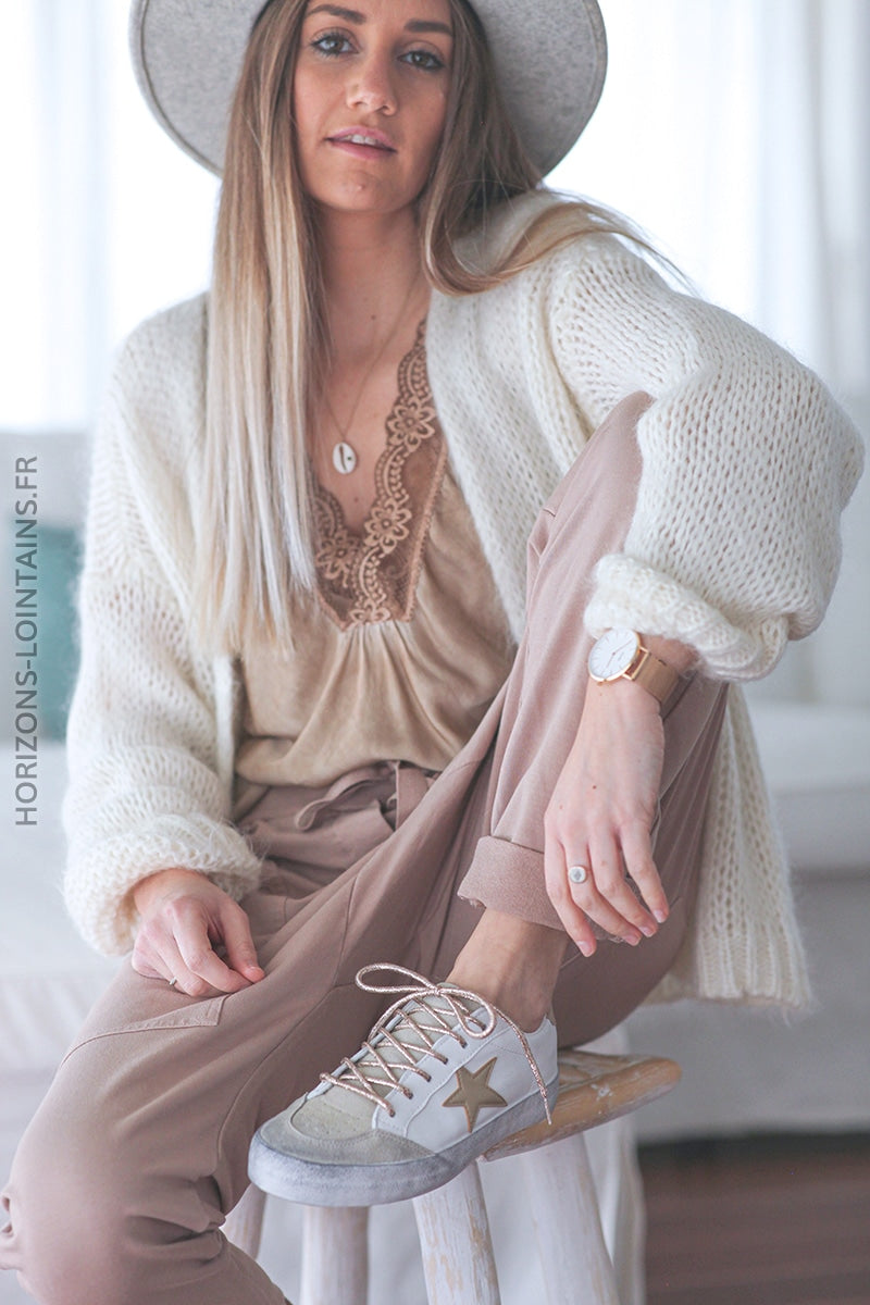 Jogging urbain poches decontracte homewear cafe au lait (1)