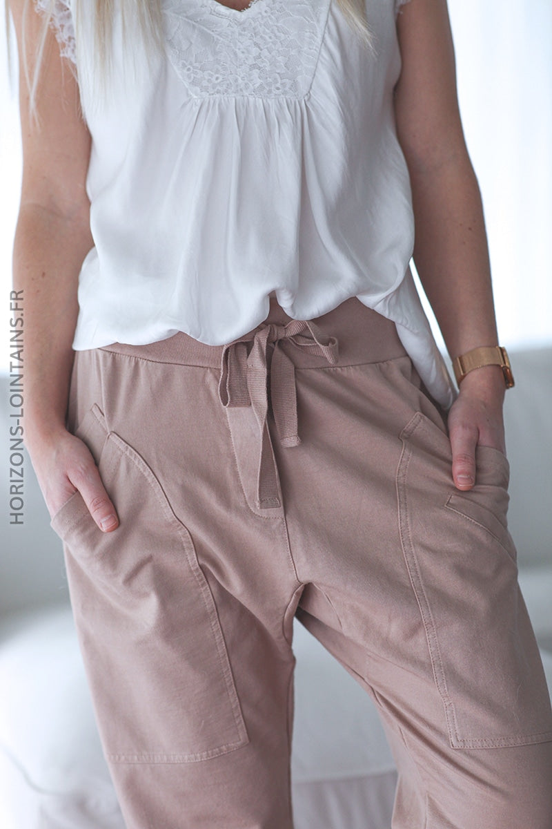 Jogging urbain poches decontracte homewear cafe au lait (1)