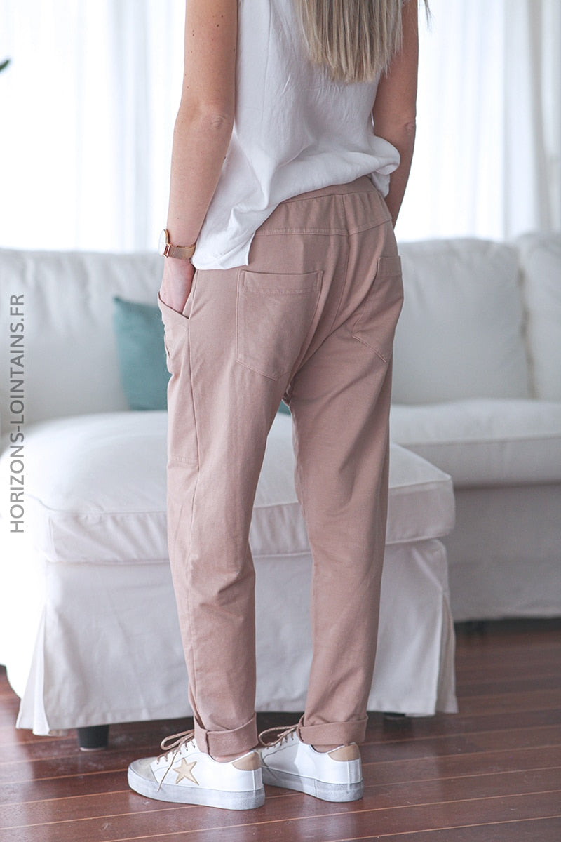 Jogging urbain poches decontracte homewear cafe au lait (1)