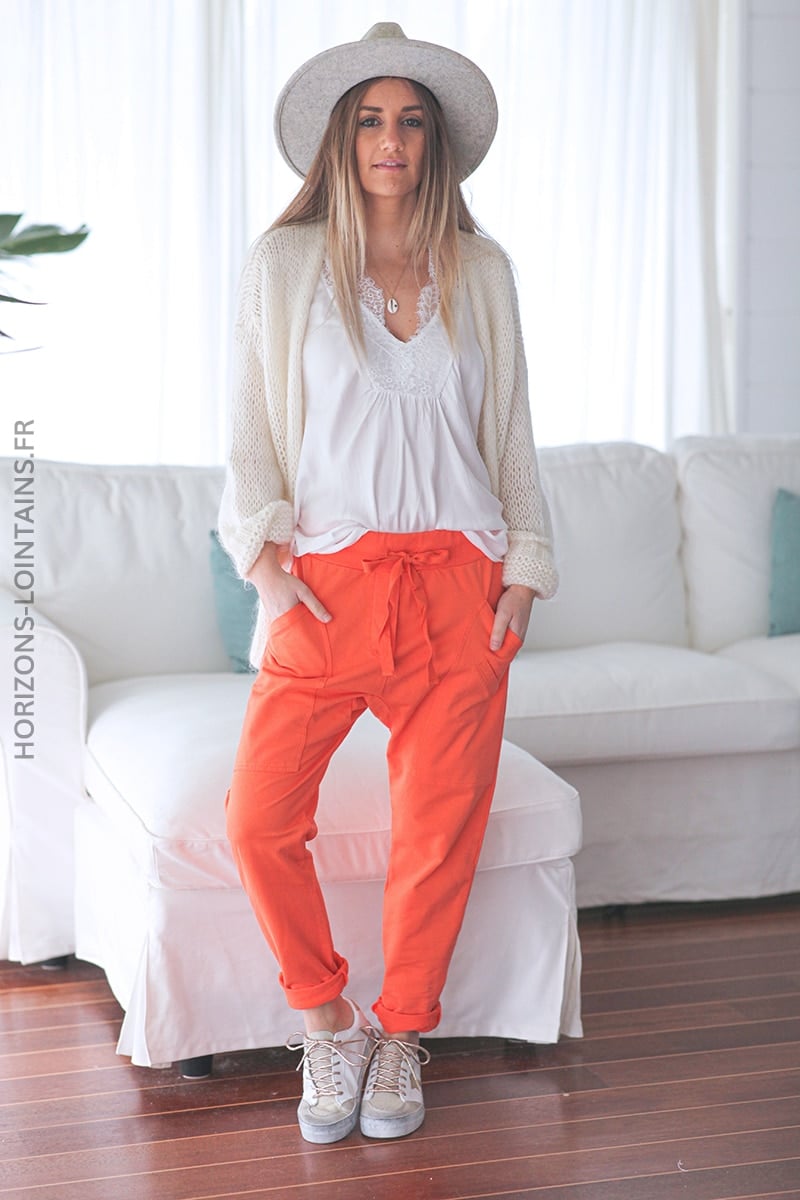 Jogging urbain poches decontracte homewear orange (1)