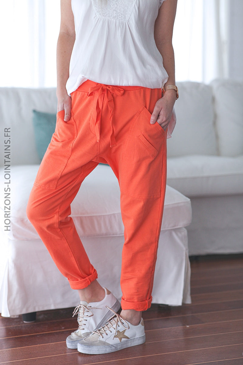 Jogging urbain poches decontracte homewear orange (1)