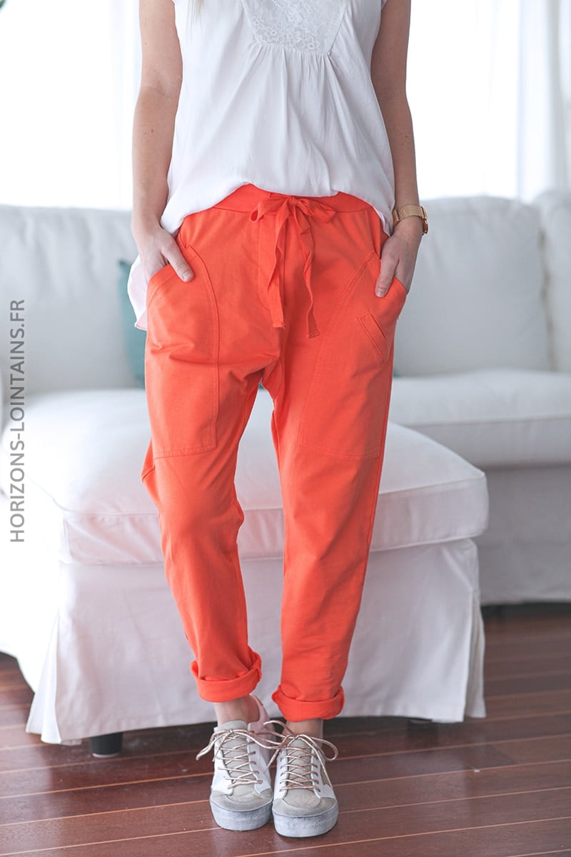 Jogging urbain poches decontracte homewear orange (1)