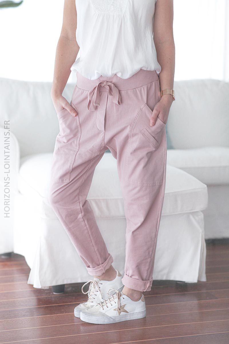 Jogging urbain poches décontracté homewear rose pale 004