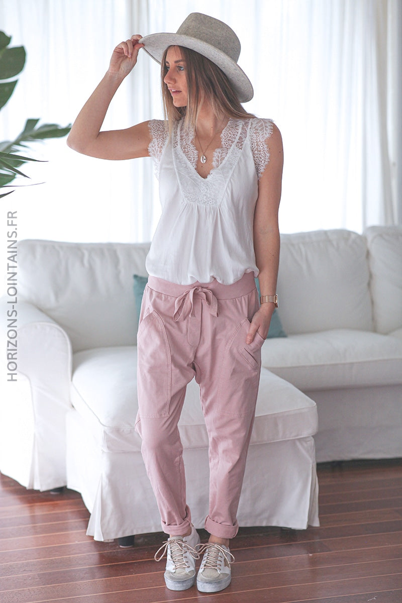 Jogging urbain poches decontracte homewear rose pale (1)