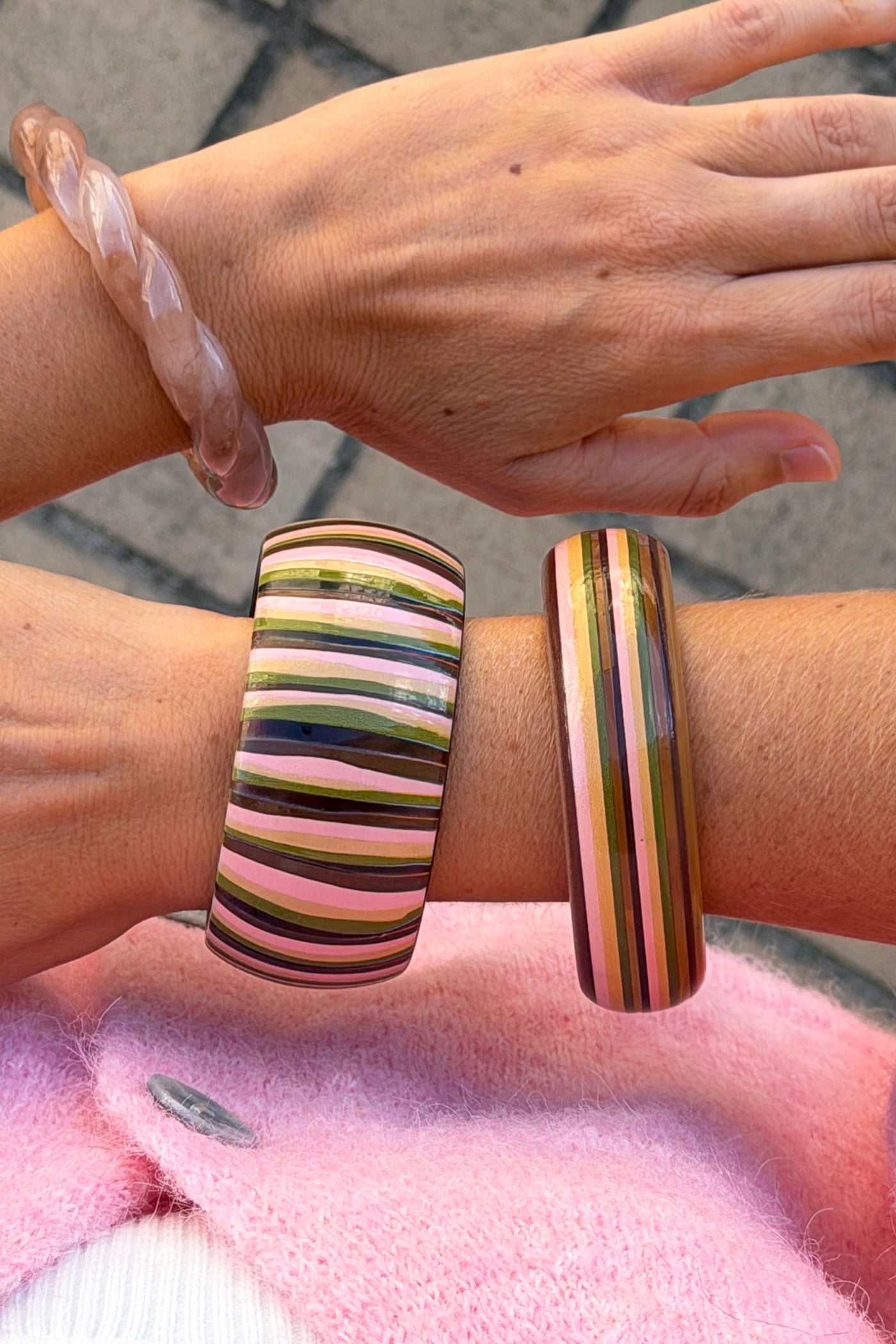 Yellow Multi Vertical Stripe Wide Bangle