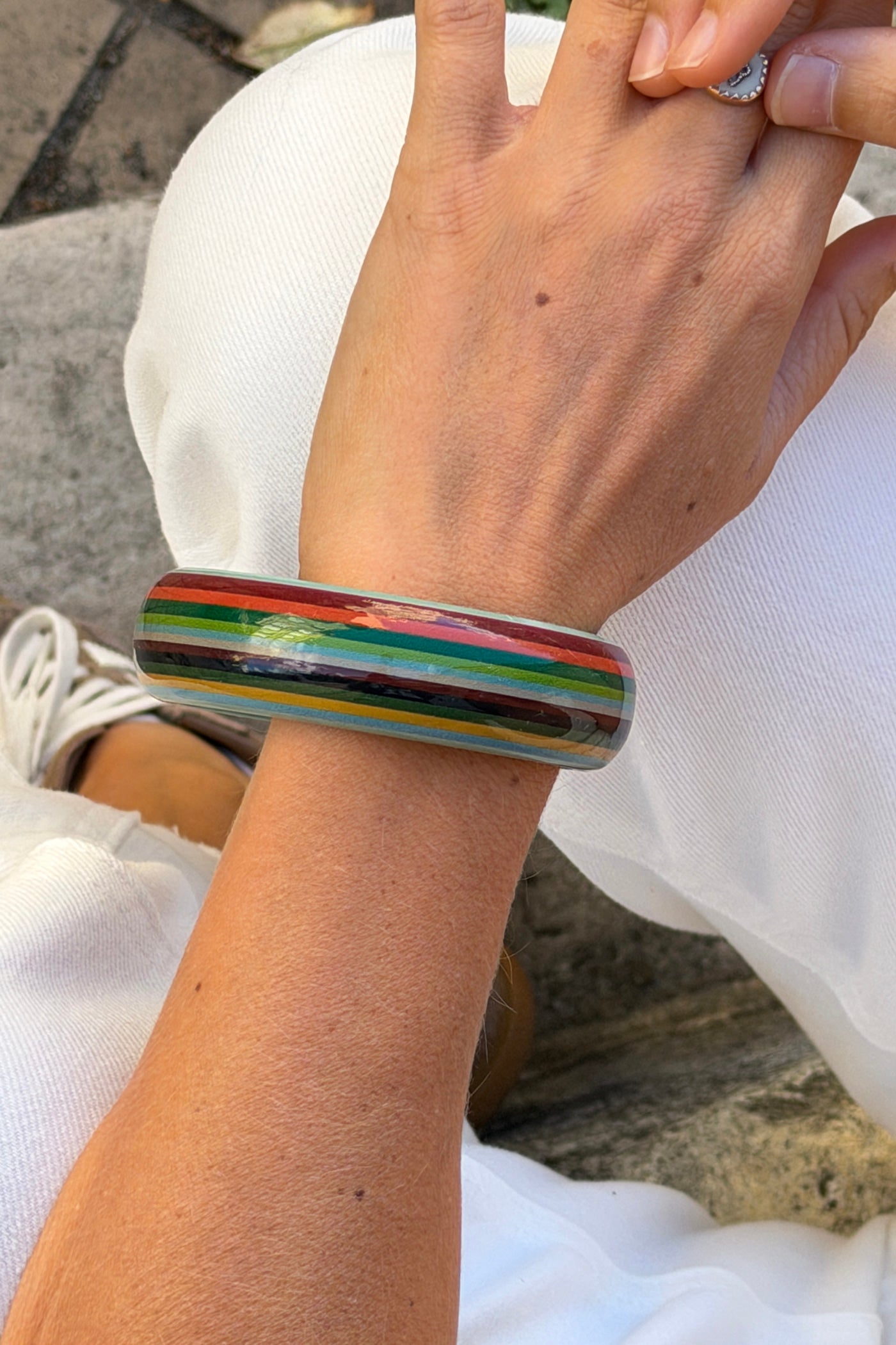 Blue Multi Vertical Stripe Wide Bangle
