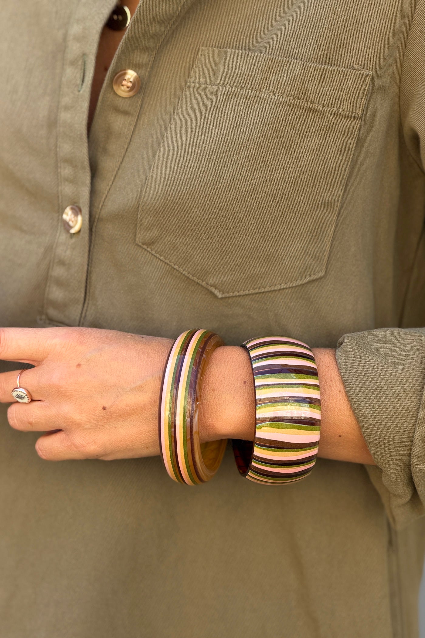 Pink Multi Horizontal Stripe Wide Bangle
