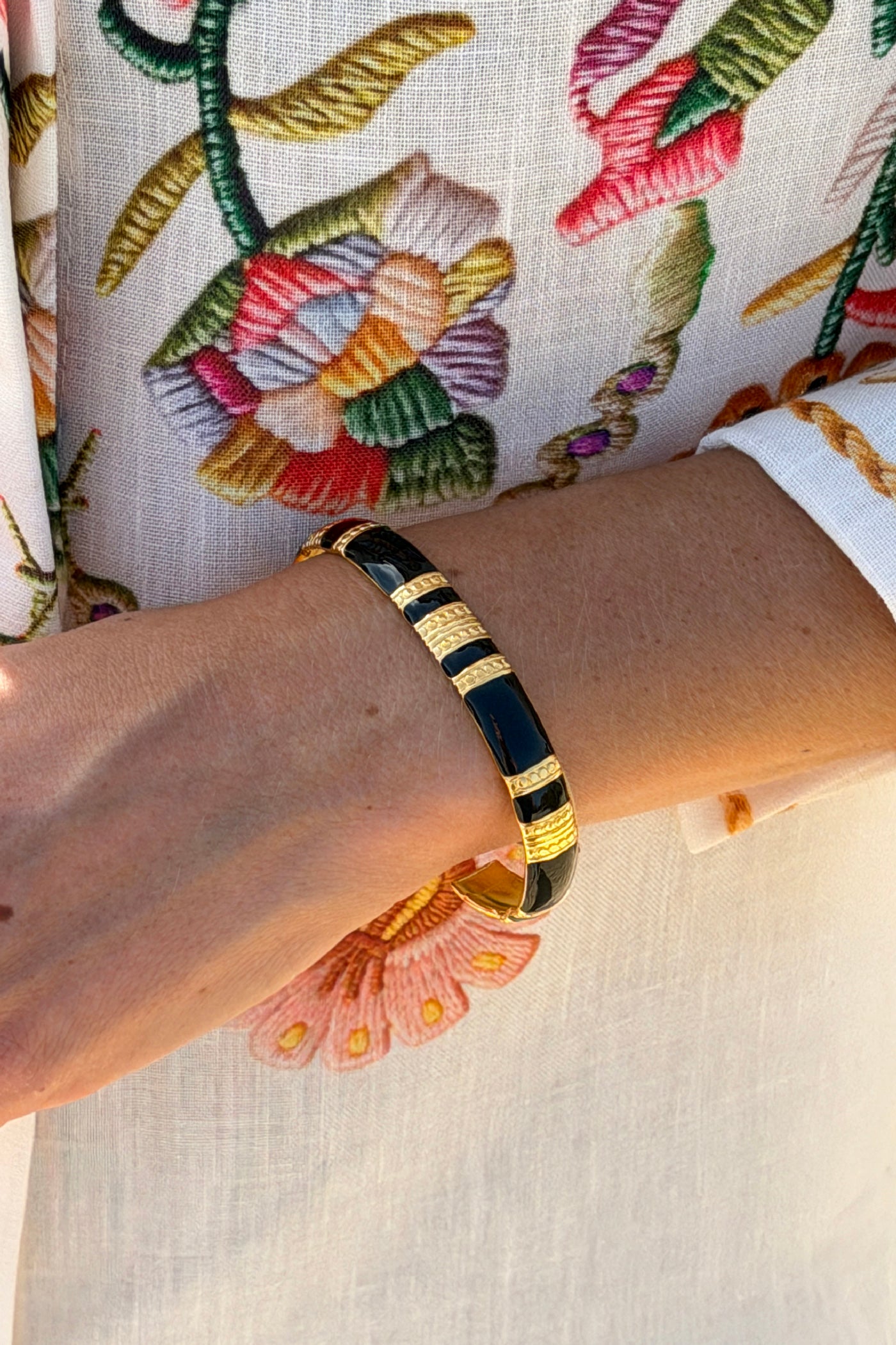 Black and Golden Enamel Cuff Bracelet