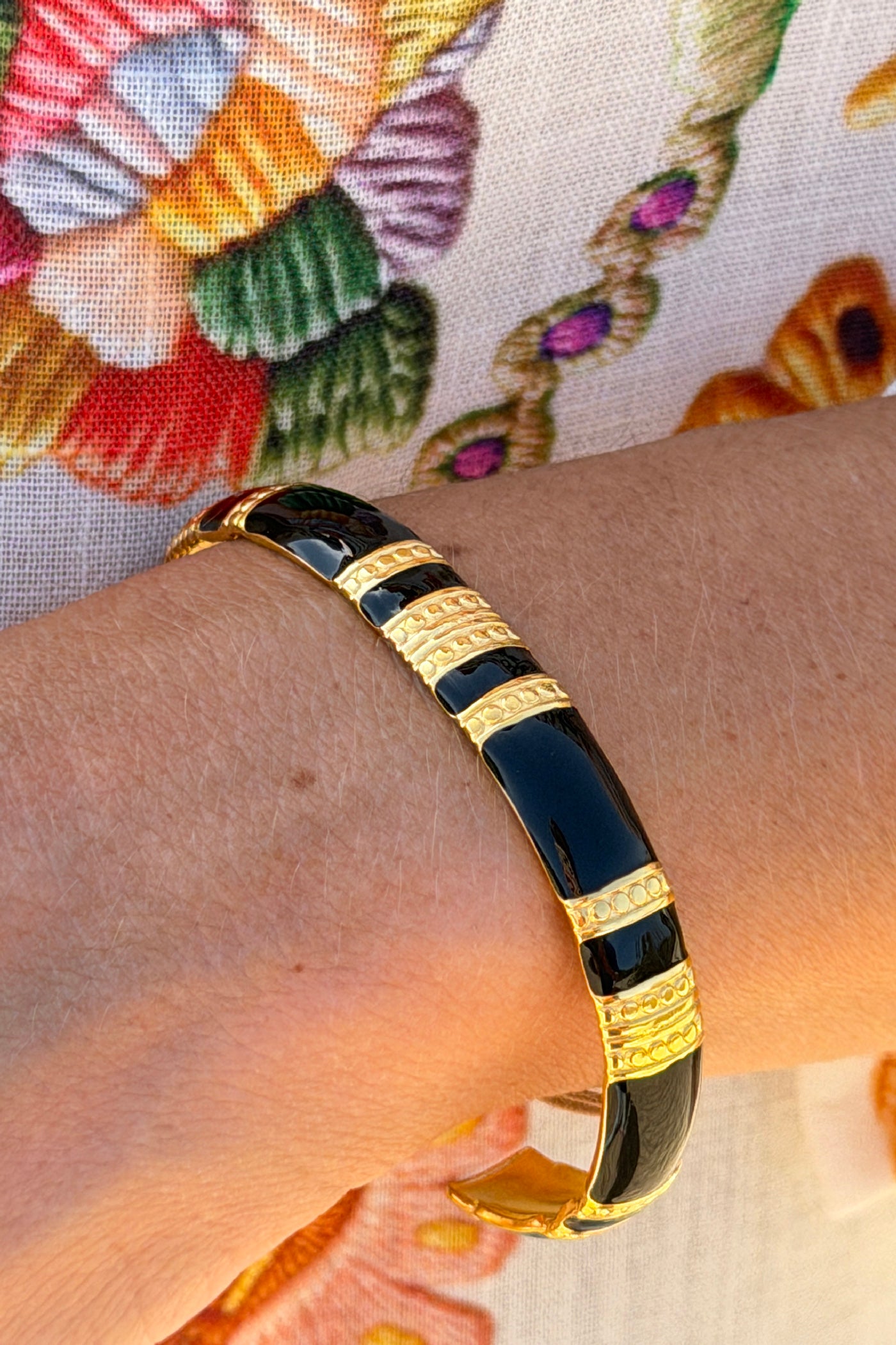 Black and Golden Enamel Cuff Bracelet