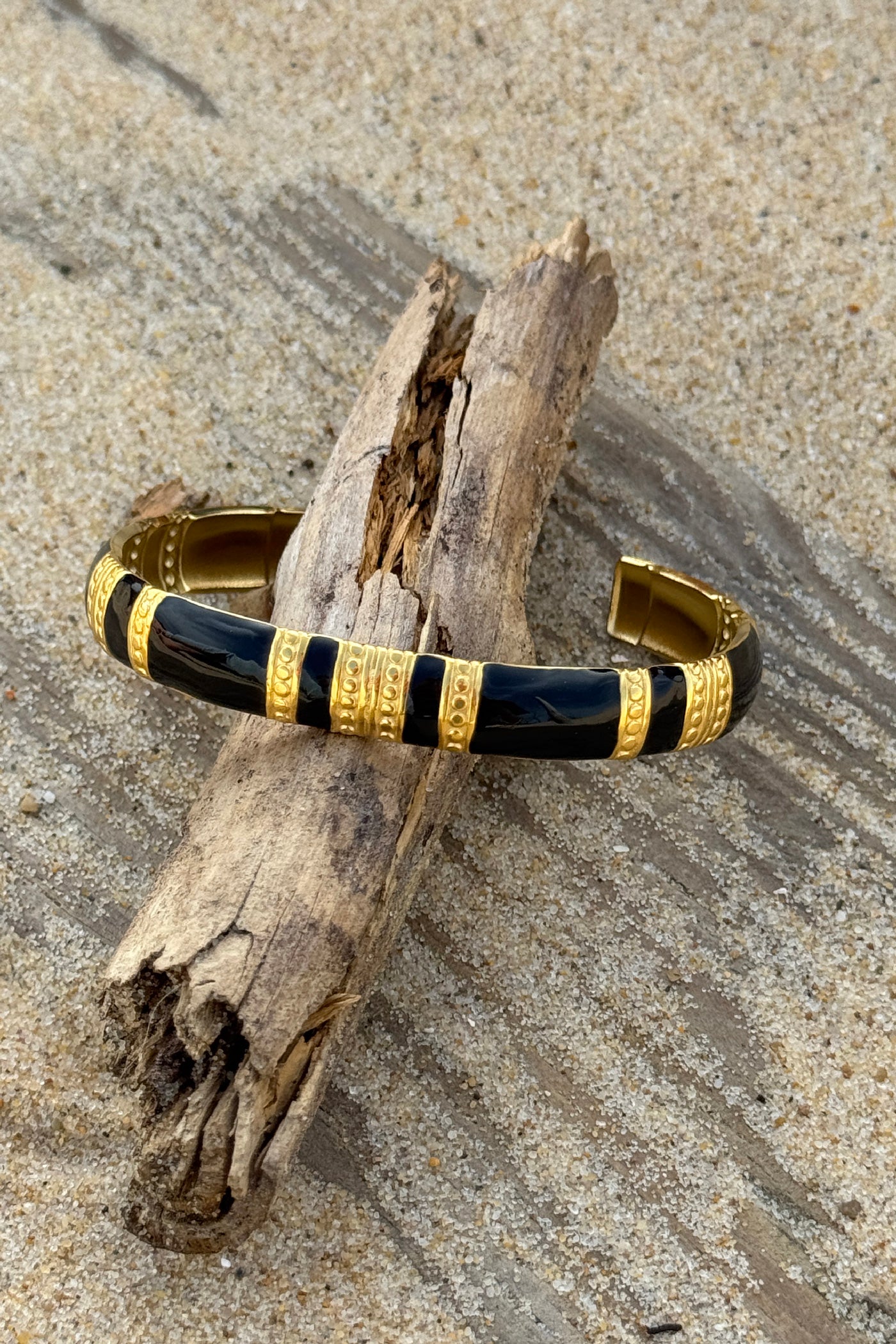 Black and Golden Enamel Cuff Bracelet